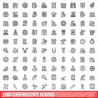 Ensemble de 100 icônes de chimie, style de contour vecteur