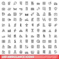 Ensemble de 100 icônes d'ambulance, style de contour vecteur