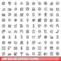 Ensemble de 100 icônes d'énergie solaire, style de contour vecteur