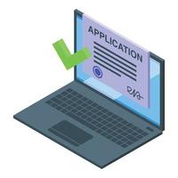 vecteur isométrique d'icône d'application en ligne pour ordinateur portable. approuver le document