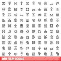 Ensemble de 100 icônes de film, style de contour vecteur