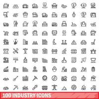 Ensemble de 100 icônes de l'industrie, style de contour vecteur