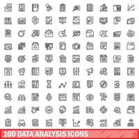 Ensemble de 100 icônes d'analyse de données, style de contour vecteur