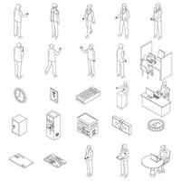 banque caissier, icônes, ensemble, contour, vecteur