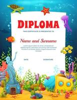 diplôme pour enfants avec maison de fée de paysage sous-marin