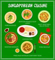 menu de cuisine singapourienne, cuisine asiatique de singapour vecteur