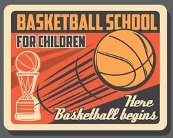 école de sport de basket-ball, affiche rétro vectorielle vecteur