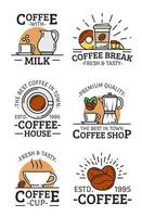 icônes vectorielles de café avec tasse, tasse et haricots vecteur