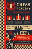 affiche de vecteur de tournoi ouvert de jeu d'académie d'échecs
