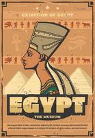 affiche du musée égyptien avec la reine égyptienne néfertiti vecteur