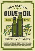 affiche rétro d'huile végétale d'olive en bouteille de verre vecteur