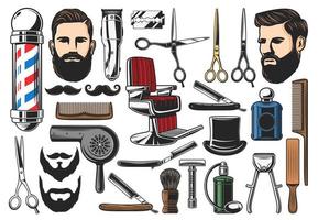 outils de coupe de cheveux et de rasage de salon de coiffure vecteur