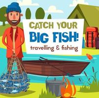 pêche et pêcheur capture de poisson tourisme loisirs vecteur