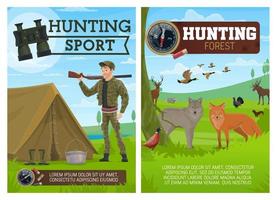 affiche de sport de chasse, chasseur et animaux vecteur