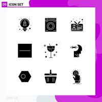 interface mobile glyphe solide ensemble de 9 pictogrammes d'identifiant de carnaval de verre moins supprimer les éléments de conception vectoriels modifiables vecteur