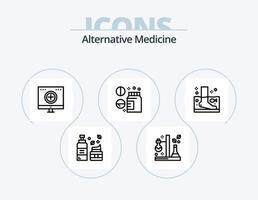 pack d'icônes de ligne de médecine alternative 5 conception d'icônes. poids. haltère. Médicament. yin. unité vecteur