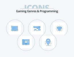 genres de jeu et programmation pack d'icônes bleues 5 conception d'icônes. pistolet. ordinateur portable. droïde. développeur. application vecteur