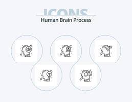 pack d'icônes de ligne de processus de cerveau humain 5 conception d'icônes. esprit. tête. en pensant. objectif. tête vecteur