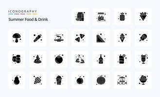 25 pack d'icônes de glyphe solide de boisson alimentaire d'été vecteur