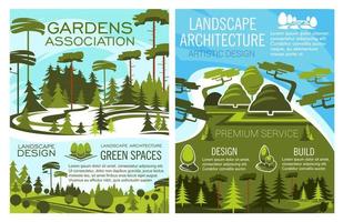 association de jardins et architecture de paysage vecteur