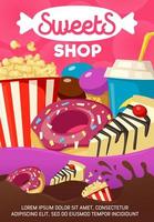 affiche de dessin animé de bonbons savoureux et de restauration rapide vecteur
