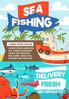 pêche en mer et livraison de fruits de mer vecteur
