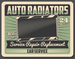 affiche rétro de service de réparation de voiture avec radiateur automatique vecteur