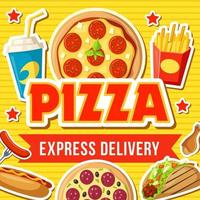 livraison express de pizzas et snacks fast-food vecteur