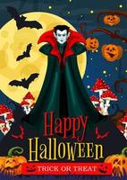 bannière de célébration de nuit d'halloween avec vampire vecteur