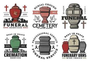 service funéraire, urne funéraire columbarium vecteur