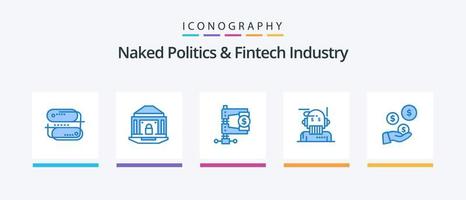 politique nue et pack d'icônes bleues de l'industrie fintech 5, y compris l'algorithme. conseiller. Sécurité. conseiller robot. marché. conception d'icônes créatives vecteur