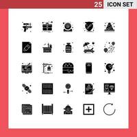 interface mobile glyphe solide ensemble de 25 pictogrammes de matériel de bouclier de construction protéger vérifier les éléments de conception vectoriels modifiables vecteur