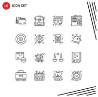 16 signes de contour universels symboles de la carte mère de la finance information sur le matériel de l'hôtel éléments de conception vectoriels modifiables vecteur