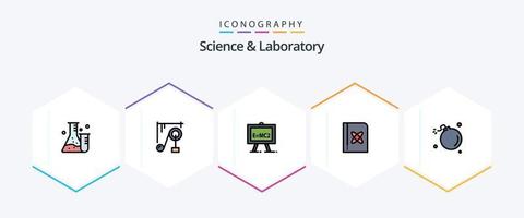 science 25 pack d'icônes fillline comprenant la comète. science. chimie. la physique. livre vecteur
