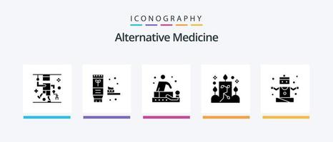 pack d'icônes de médecine alternative glyphe 5, y compris les personnes. ornemental. massage. lumière. bougie. conception d'icônes créatives vecteur