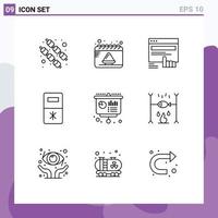 ensemble moderne de 9 contours pictogramme d'éléments de conception vectoriels modifiables de réfrigérateur de doigt d'entreprise d'éducation vecteur