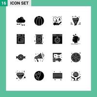 interface mobile glyphe solide ensemble de 16 pictogrammes de résultat tri protection de l'entonnoir de soins éléments de conception vectoriels modifiables vecteur