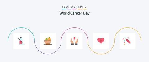 pack d'icônes plat 5 de la journée mondiale du cancer, y compris la femme. cancer du sein. Médicament. se soucier. un cancer vecteur