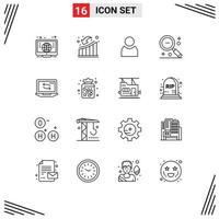 16 concept de contour pour les sites Web mobiles et les applications réseau ui recherche d'avatar moins les éléments de conception vectoriels modifiables vecteur