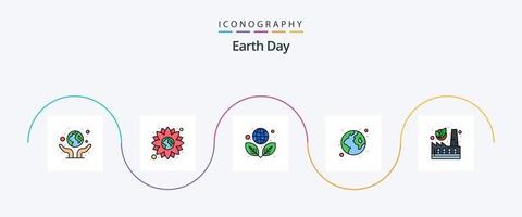 ligne de jour de la terre remplie de 5 icônes plates, y compris nucléaire. monde. la terre. vert. la terre vecteur