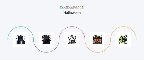 pack d'icônes plat rempli de 5 lignes d'halloween, y compris l'horreur. œil. Halloween. souriant. Date vecteur