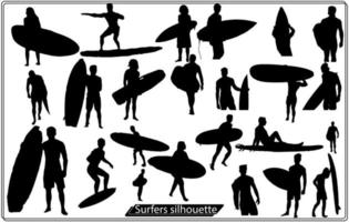 ensemble de vecteurs d'illustration de silhouette de surfeur vecteur