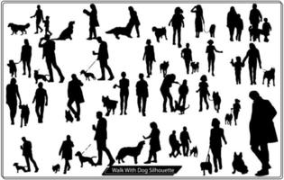 personnes se promenant avec des chiens. illustration vectorielle noir et blanc. vecteur