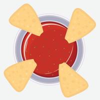 chips de maïs nachos avec vecteur d'icône de sauce salsa rouge. Croustilles mexicaines de tortilla de maïs avec icône de trempette salsa isolée sur fond blanc