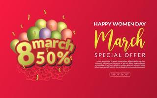 8 mars offre spéciale vente sur fond, site Web célébration femmes jour fleurs éclairage amour journée internationale isolée vecteur