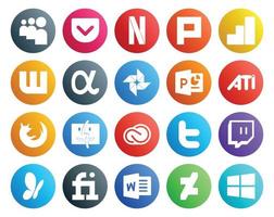 pack de 20 icônes de médias sociaux, y compris tweet adobe powerpoint cc finder vecteur