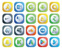 pack de 20 icônes de médias sociaux, y compris snapchat teamviewer feedburner music soundcloud vecteur