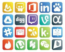 20 pack d'icônes de médias sociaux, y compris finder swarm vine mail gmail vecteur