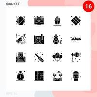 interface mobile glyphe solide ensemble de 16 pictogrammes de navire de loisirs financier jouer aux échecs éléments de conception vectoriels modifiables vecteur