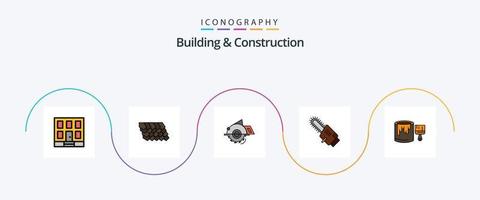 ligne de construction et de construction remplie de 5 icônes plates comprenant une brosse. lame. scie. circulaire. réparation vecteur